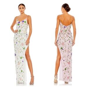 NWT Mac Duggal MultiColor Embellished Floral Sequin Formal Gown Slit Prom - 4